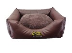 Luxury Faux Leather Dog Bed - Medium Brown With Brown Cord Inner Cushion 33" x 27" x 14"